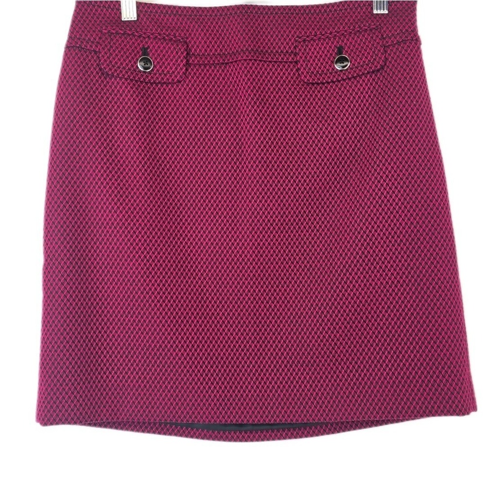 Ann Taylor LOFT Mini Skirt Womens 4 Magenta Black Diamond Weave Faux Pockets NEW